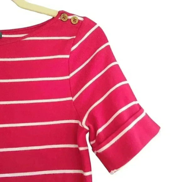 Ralph Lauren Red & White Striped Knit Short Sleeve Sheath Shirt Dress - Picture 3 of 6